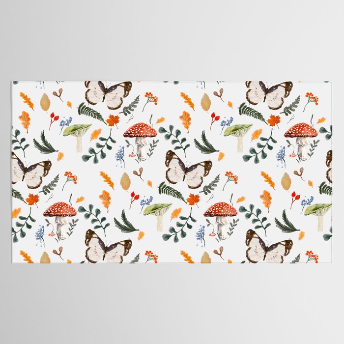 Whimsical Autumn Butterfly with Mushrooms and Leaves Tablecloth Gallery Image 2