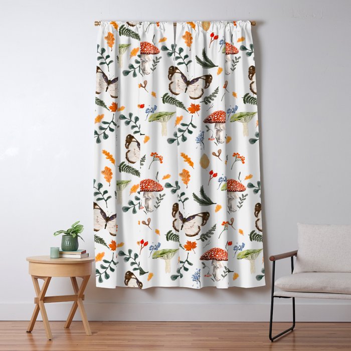 Whimsical Autumn Butterfly with Mushrooms and Leaves Window Curtain Gallery Image 5