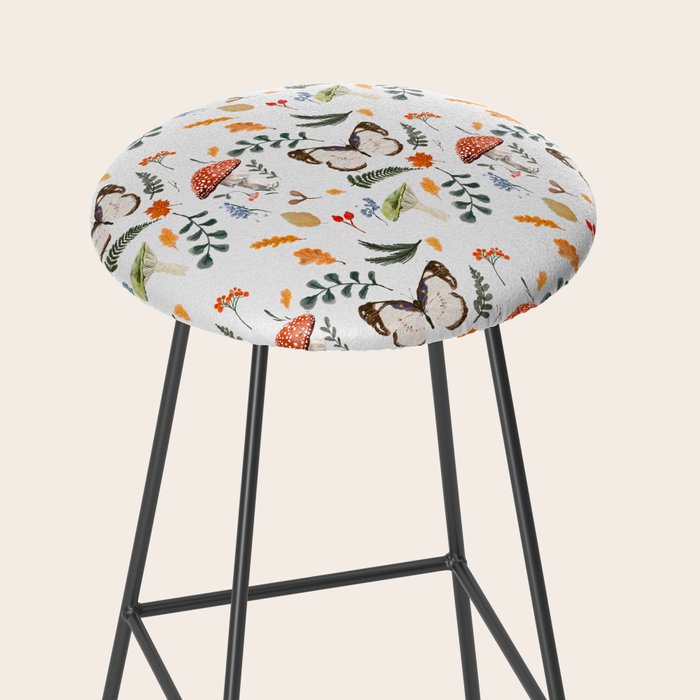 Whimsical Autumn Butterfly with Mushrooms and Leaves Stool Gallery Image 2