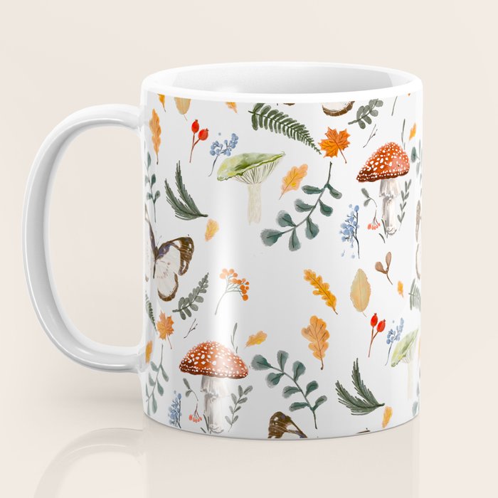 Whimsical Autumn Butterfly with Mushrooms and Leaves Coffee Mug Gallery Image 3