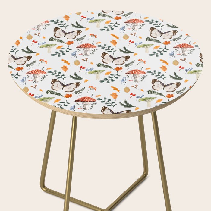 Whimsical Autumn Butterfly with Mushrooms and Leaves Side Table Gallery Image 2