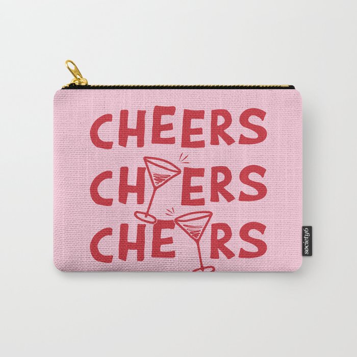 Cheers. Cocktails and Drinks in Pink and Red Carry All Pouch Gallery Image 1