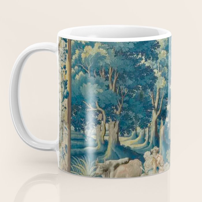 Antique 17th Century Flemish Verdure Lovers Landscape Tapestry Coffee Mug Gallery Image 3