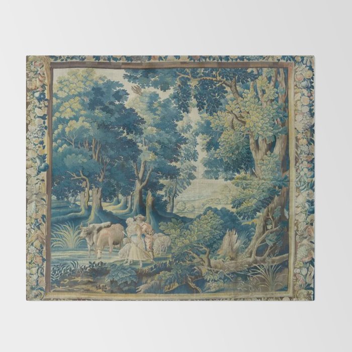 Antique 17th Century Flemish Verdure Lovers Landscape Tapestry Throw Blanket Gallery Image 2