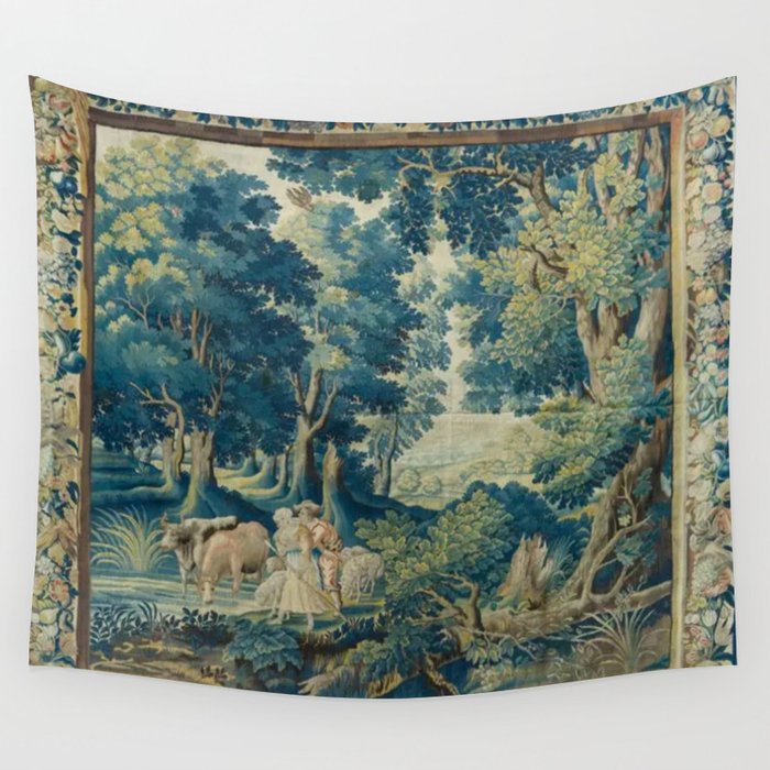 Antique 17th Century Flemish Verdure Lovers Landscape Tapestry Wall Tapestry Gallery Image 1