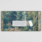 Antique 17th Century Flemish Verdure Lovers Landscape Tapestry Desk Mat Gallery Image 1
