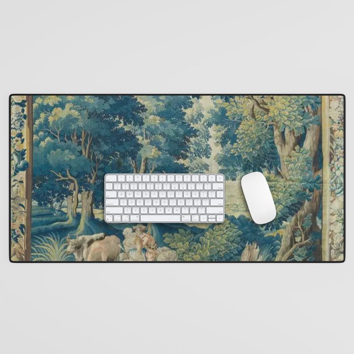 Antique 17th Century Flemish Verdure Lovers Landscape Tapestry Desk Mat Gallery Image 1