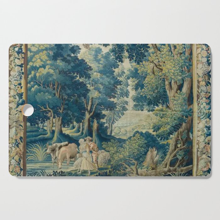 Antique 17th Century Flemish Verdure Lovers Landscape Tapestry Cutting Board Gallery Image 1