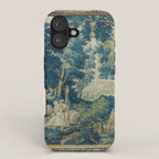 Antique 17th Century Flemish Verdure Lovers Landscape Tapestry iPhone Case Gallery Image 1