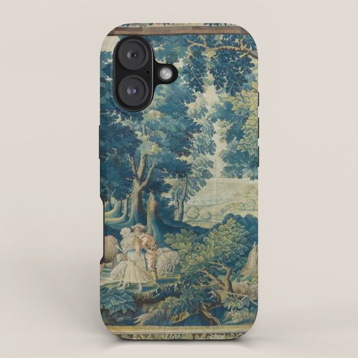 Antique 17th Century Flemish Verdure Lovers Landscape Tapestry iPhone Case Gallery Image 1