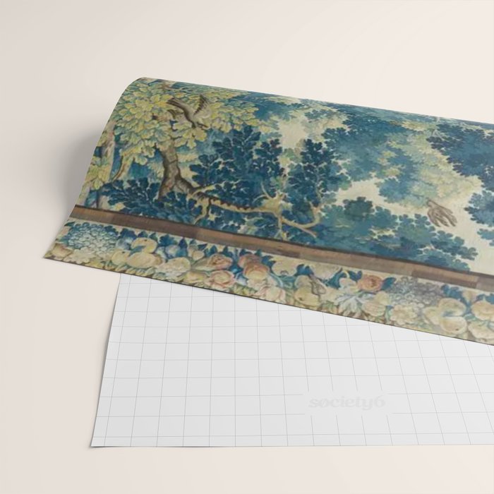 Antique 17th Century Flemish Verdure Lovers Landscape Tapestry Wrapping Paper Gallery Image 2