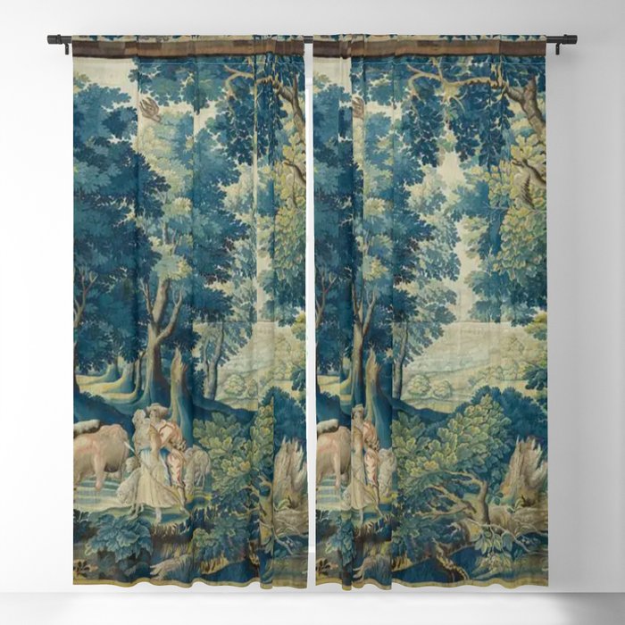 Antique 17th Century Flemish Verdure Lovers Landscape Tapestry Window Curtain Gallery Image 5