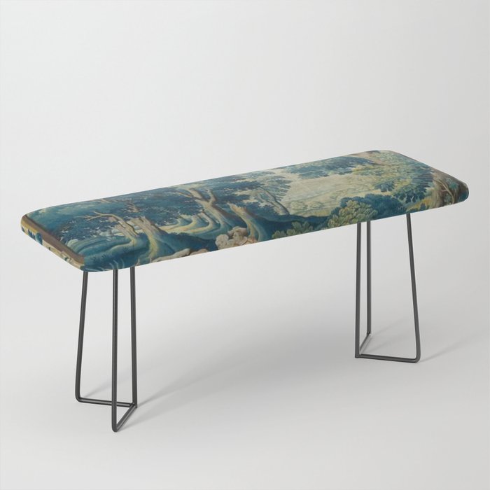Antique 17th Century Flemish Verdure Lovers Landscape Tapestry Bench Gallery Image 1