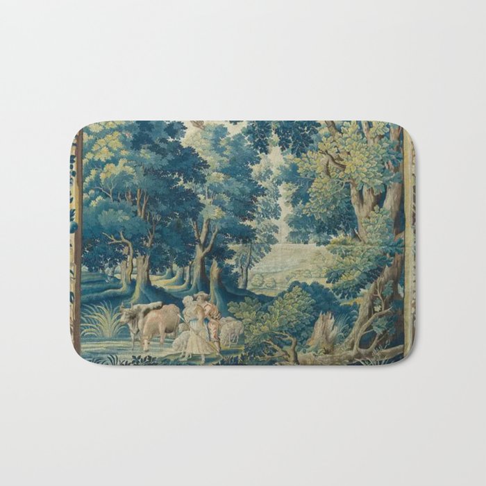 Antique 17th Century Flemish Verdure Lovers Landscape Tapestry Bath Mat Gallery Image 1