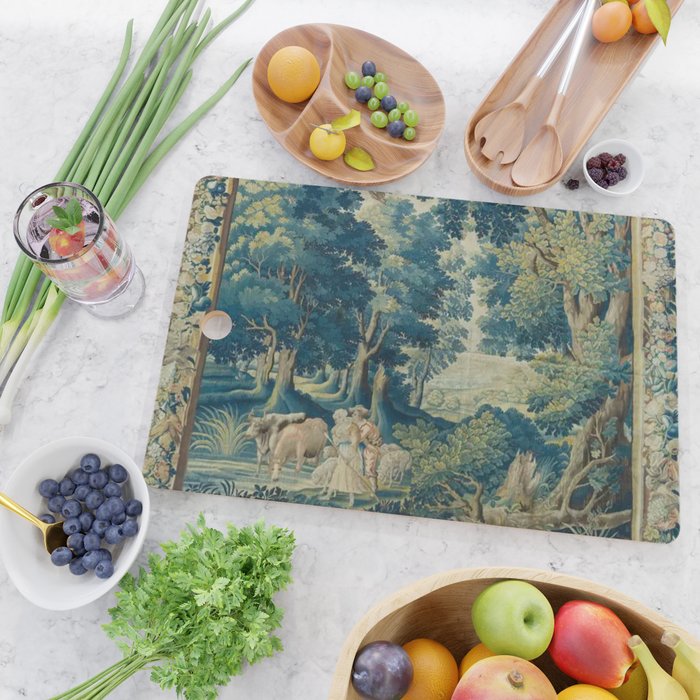 Antique 17th Century Flemish Verdure Lovers Landscape Tapestry Cutting Board Gallery Image 2