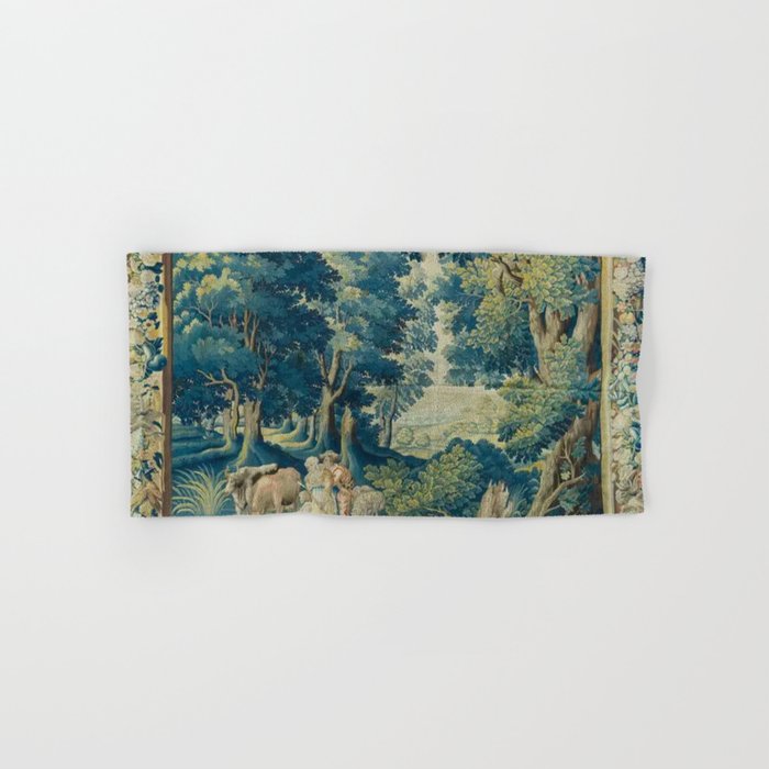 Antique 17th Century Flemish Verdure Lovers Landscape Tapestry Bath Towel Gallery Image 1