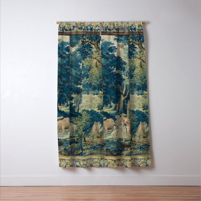 Antique 17th Century Flemish Verdure Lovers Landscape Tapestry Window Curtain Gallery Image 3