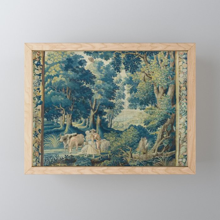 Antique 17th Century Flemish Verdure Lovers Landscape Tapestry Mini Art Print Gallery Image 1
