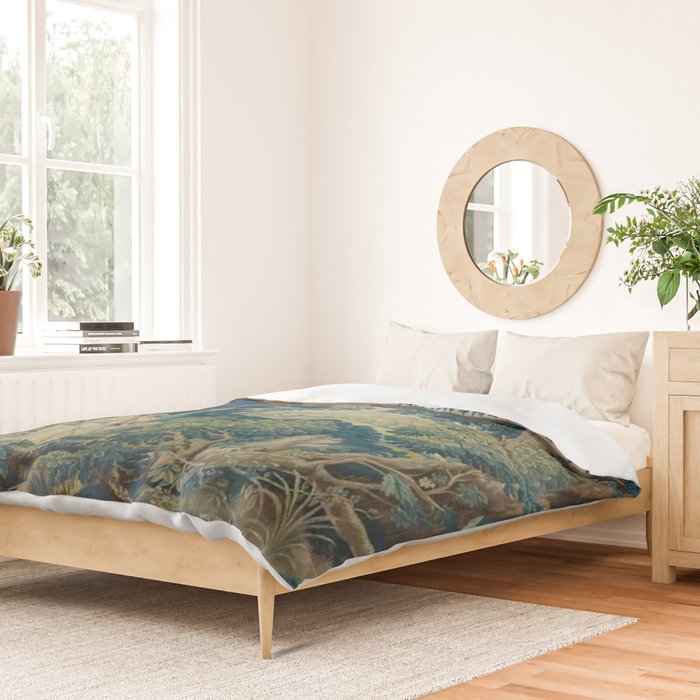 Antique 17th Century Flemish Verdure Lovers Landscape Tapestry Duvet Cover Gallery Image 2