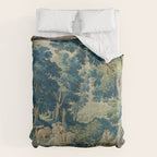 Antique 17th Century Flemish Verdure Lovers Landscape Tapestry Duvet Cover Gallery Image 6