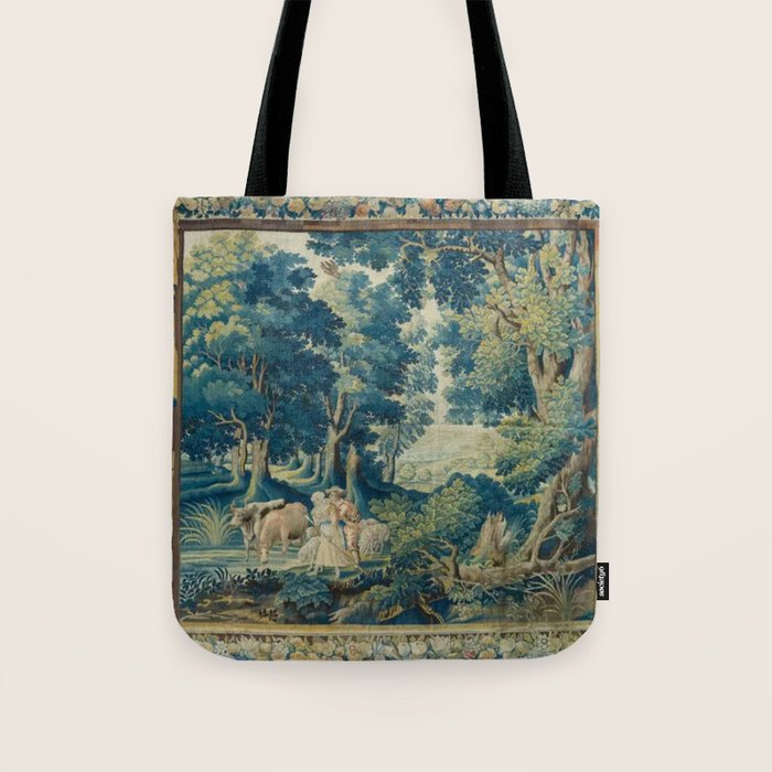 Antique 17th Century Flemish Verdure Lovers Landscape Tapestry Tote Bag Gallery Image 1