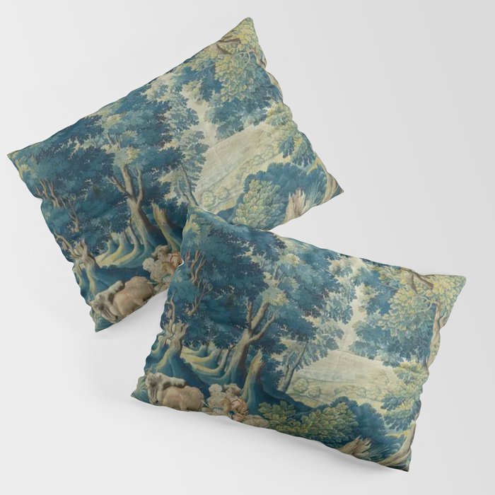 Antique 17th Century Flemish Verdure Lovers Landscape Tapestry Pillow Sham Gallery Image 3