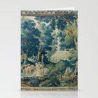 Antique 17th Century Flemish Verdure Lovers Landscape Tapestry Stationery Card Gallery Image 2