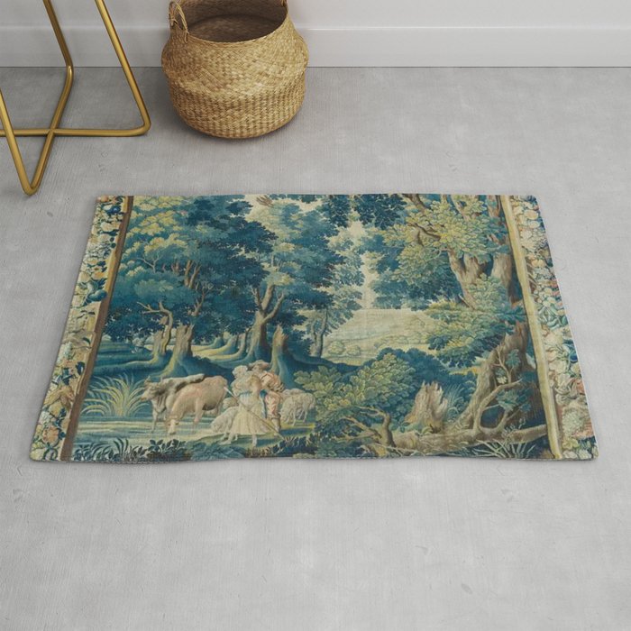 Antique 17th Century Flemish Verdure Lovers Landscape Tapestry Rug Gallery Image 1