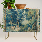 Antique 17th Century Flemish Verdure Lovers Landscape Tapestry Credenza Gallery Image 1