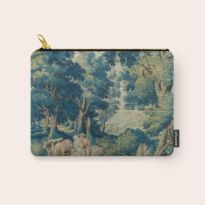 Antique 17th Century Flemish Verdure Lovers Landscape Tapestry Carry All Pouch Gallery Image 1