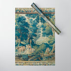 Antique 17th Century Flemish Verdure Lovers Landscape Tapestry Wrapping Paper Gallery Image 1