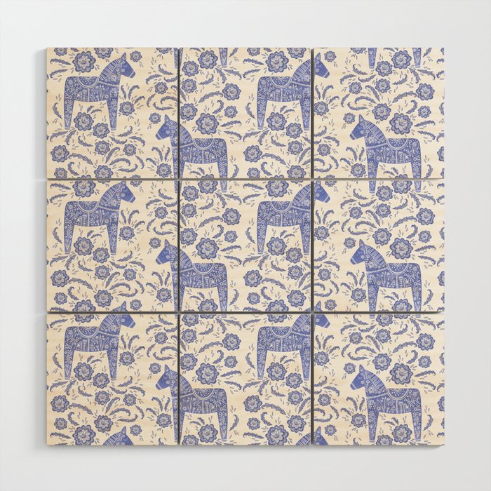 Swedish Dala Horse Blue Wood Wall Art Gallery Image 1