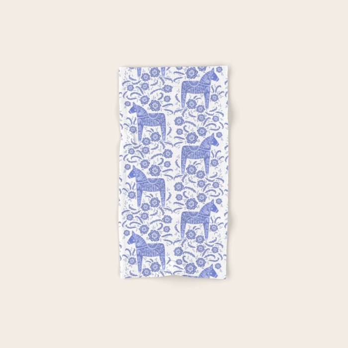 Swedish Dala Horse Blue Bath Towel Gallery Image 1