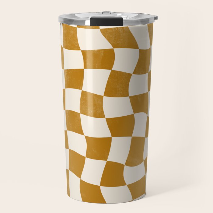 Warped Checkerboard - Gold Orange Travel Mug Gallery Image 1