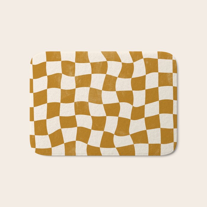 Warped Checkerboard - Gold Orange Bath Mat Gallery Image 1