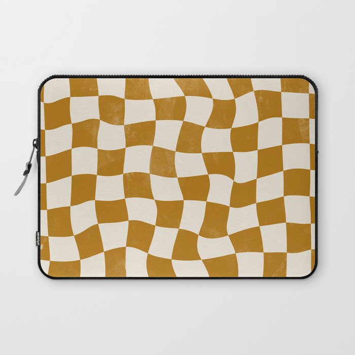 Warped Checkerboard - Gold Orange Laptop Sleeve Gallery Image 1