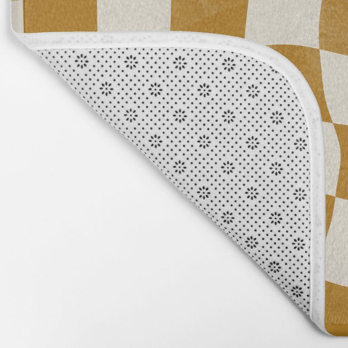 Warped Checkerboard - Gold Orange Bath Mat Gallery Image 2