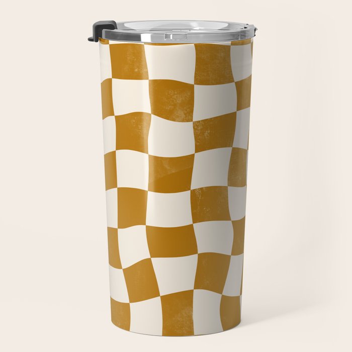 Warped Checkerboard - Gold Orange Travel Mug Gallery Image 3