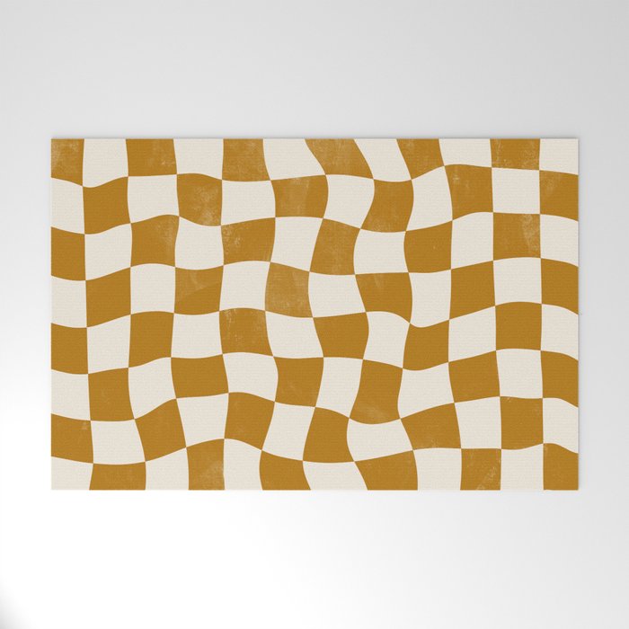 Warped Checkerboard - Gold Orange Welcome Mat Gallery Image 1