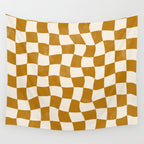 Warped Checkerboard - Gold Orange Wall Tapestry Gallery Image 4