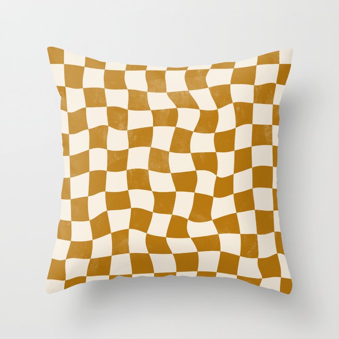 Warped Checkerboard - Gold Orange Throw Pillow Gallery Image 6