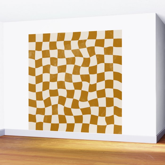 Warped Checkerboard - Gold Orange Wall Mural Gallery Image 2