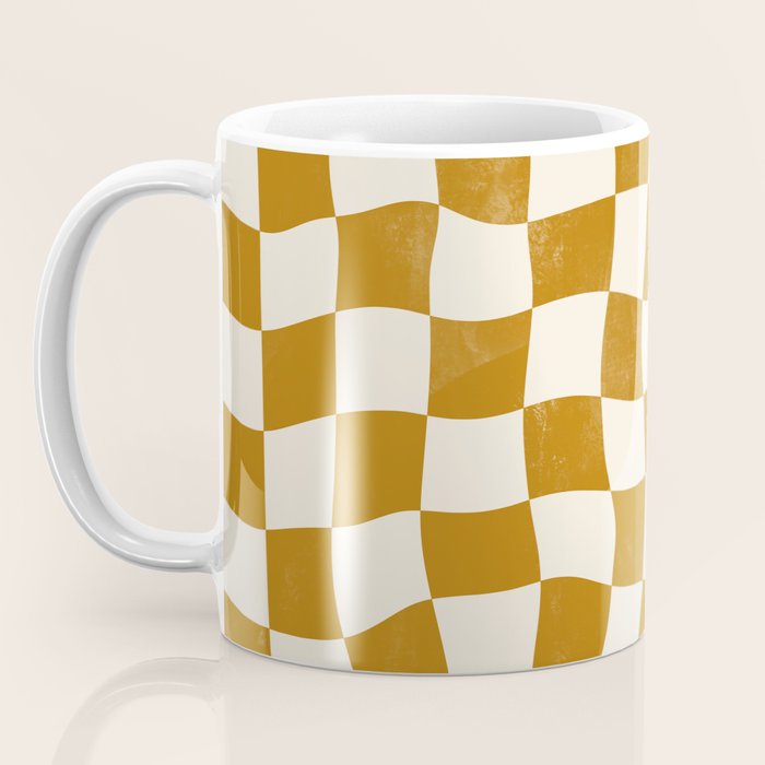 Warped Checkerboard - Gold Orange Coffee Mug Gallery Image 3