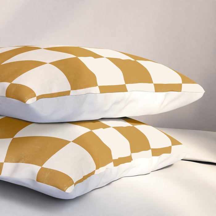 Warped Checkerboard - Gold Orange Pillow Sham Gallery Image 3