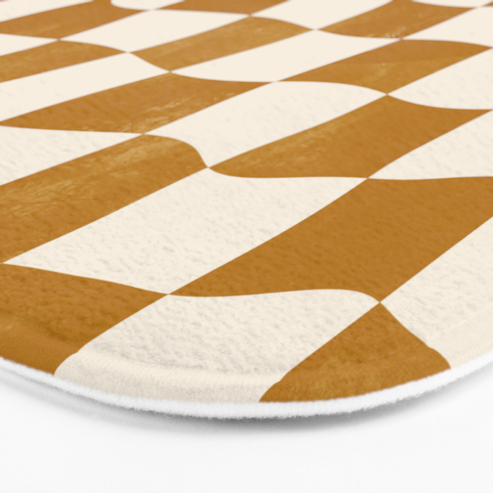Warped Checkerboard - Gold Orange Bath Mat Gallery Image 3
