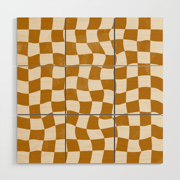 Warped Checkerboard - Gold Orange Wood Wall Art Gallery Image 1