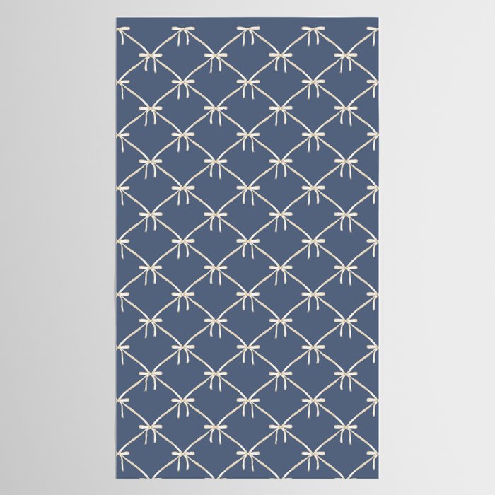 Bows & Ribbons Pattern XLIII Neutral Blue Tablecloth Gallery Image 2