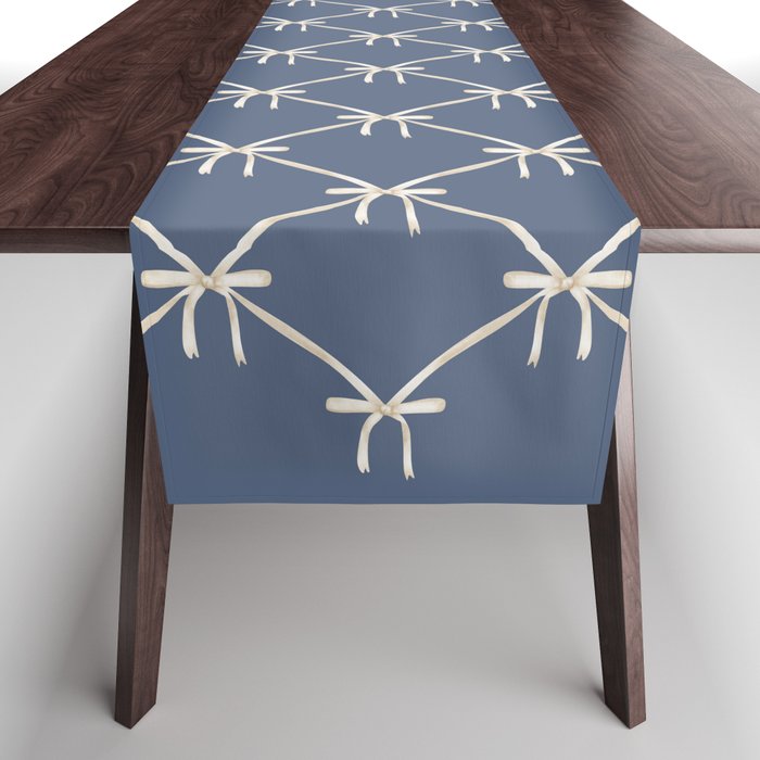 Bows & Ribbons Pattern XLIII Neutral Blue Table Runner Gallery Image 1