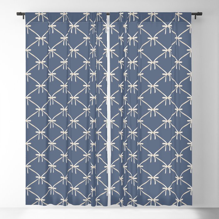 Bows & Ribbons Pattern XLIII Neutral Blue Window Curtain Gallery Image 5