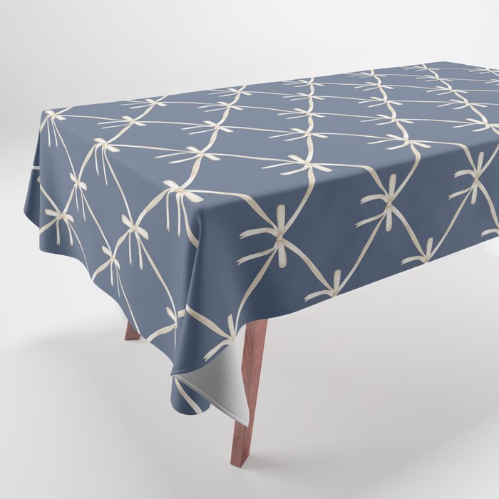 Bows & Ribbons Pattern XLIII Neutral Blue Tablecloth Gallery Image 1